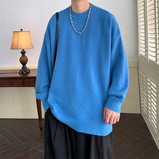 纯色圆领毛衣男女简约宽松秋冬新款加厚oversize潮流打底针织毛衫，男装T恤，星座506A