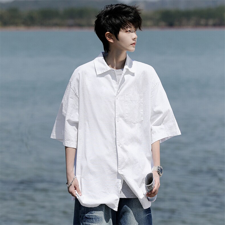 8XL-M亚麻短袖衬衫男夏薄款宽松休闲百搭大码半袖衬衣DC28002P50,男装衬衫,电商B312