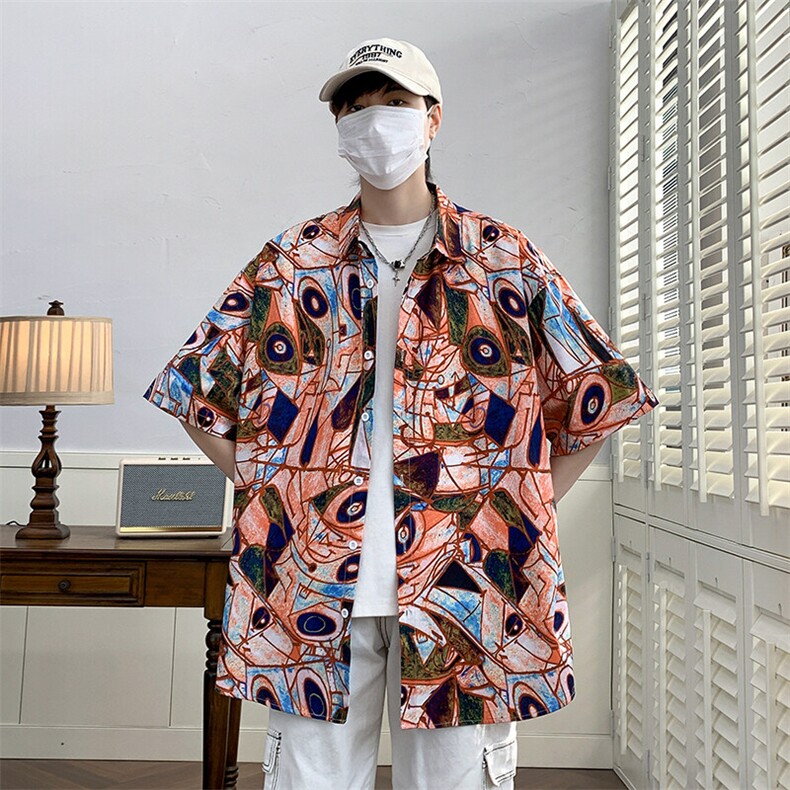 花衬衫男夏威夷短袖夏季痞帅休闲上衣外套翻领大码衬衣男A012P35,男装衬衫,电商A012
