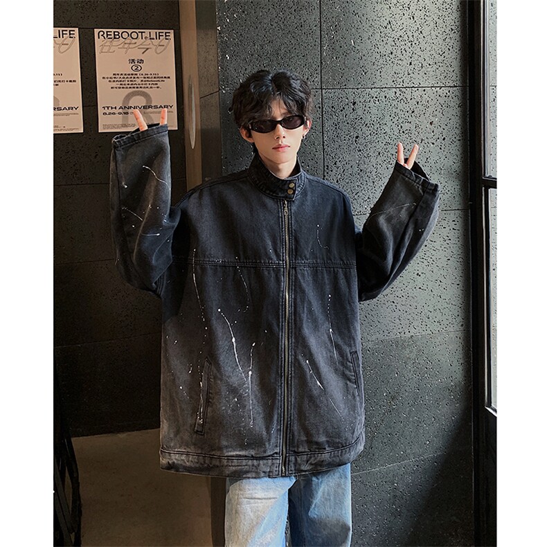 现货高品质男士水洗泼点宽松牛仔外套618A-JK110-P95控128,男装夹克,星座914-4