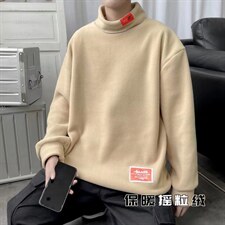 贴标半高领内搭打底衫男秋冬季情侣装摇粒绒半高领卫衣WJ15P35图片