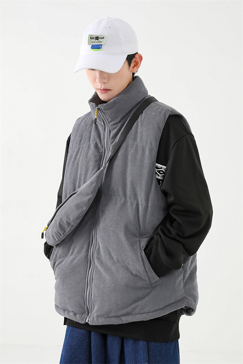 冬季灯芯绒棉马甲男复古加厚立领棉服情侣外套配挎包8516-P70,男装棉衣,电商B306