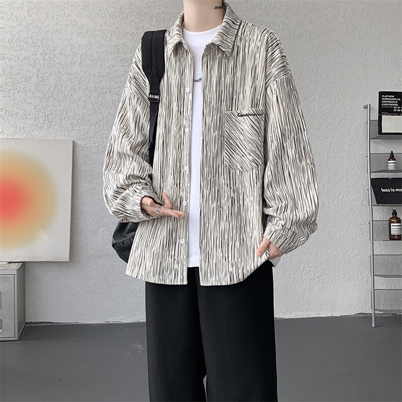 衬衫男秋季新款港风宽松大码灯芯绒扎染刺绣长袖衬衣CS8102-P42，男装衬衫，星座214-3