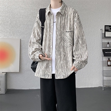 衬衫男秋季新款港风宽松大码灯芯绒扎染刺绣长袖衬衣CS8102-P42，男装衬衫，星座214-3