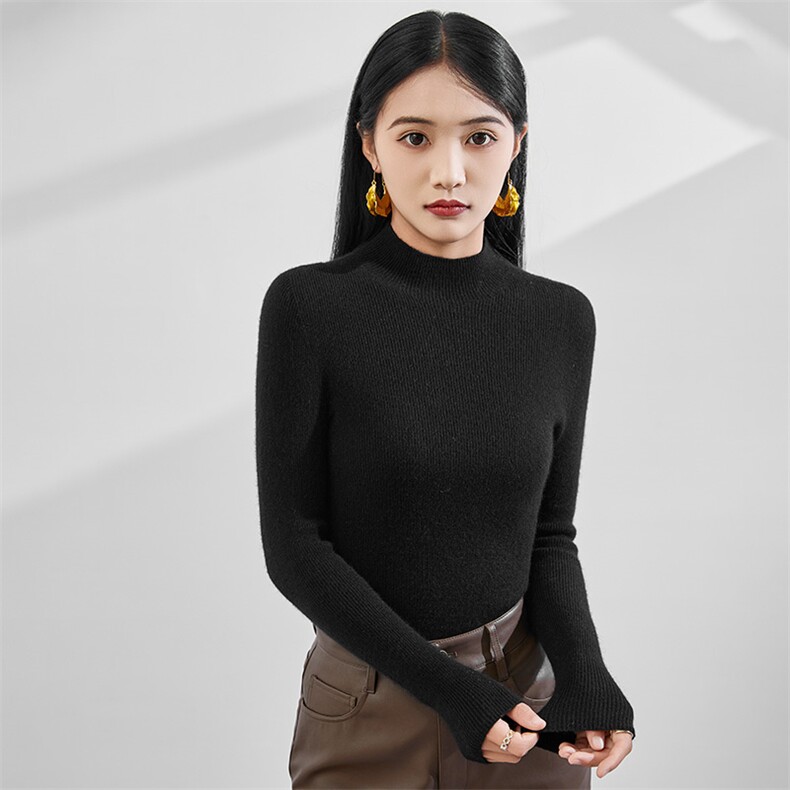 2024秋冬新款山女士抽条半高领图片