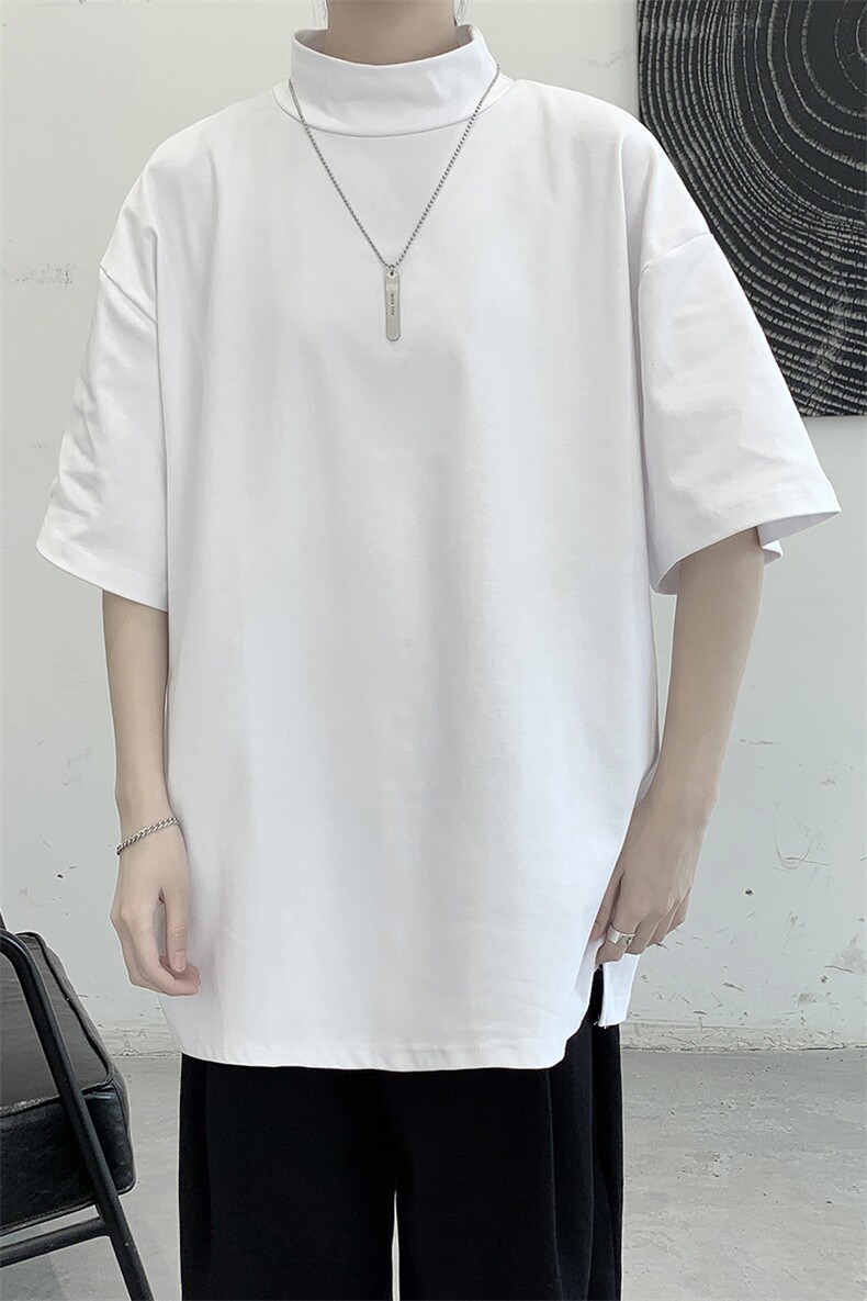 夏款小半领纯色四季打底宽松男士短袖T恤A071-1210-P35,男装T恤,电商A071