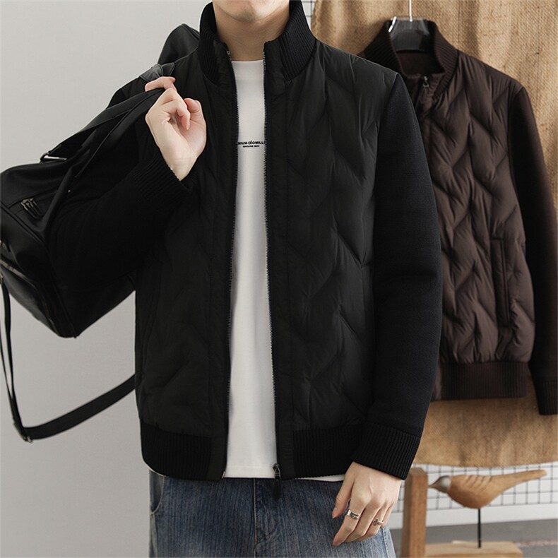 高端轻奢针织袖羽绒服男2025冬季新款潮流90鸭绒立领拼接外套,男装羽绒服,星座914