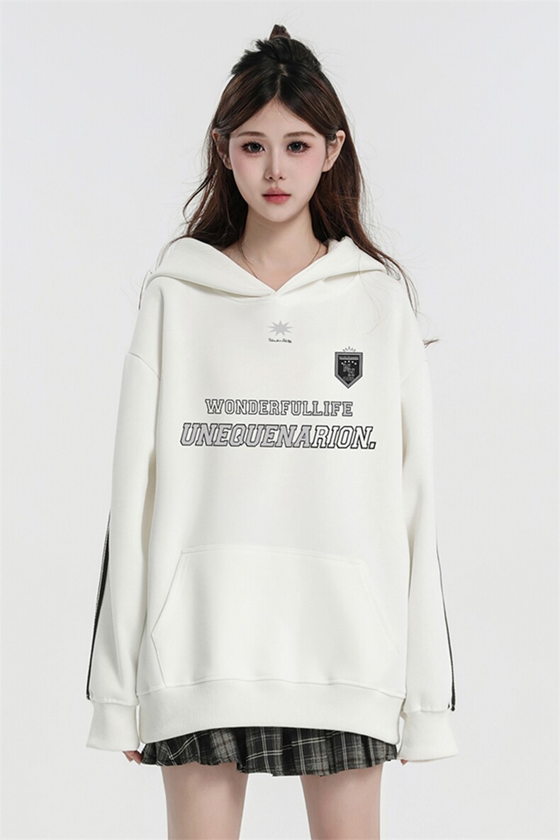 中性盐系甜美风字母印花拼接织带连帽卫衣WR8701P55控78,男装卫衣,电商A268