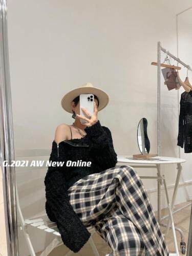 秋季新款领口拉链设计毛毛针织套头毛衣，女装针织衫/毛衣，G