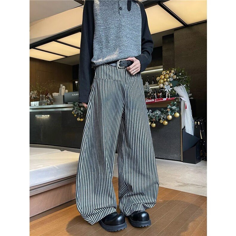 条纹设计感宽松时尚大码阔腿裤男女春秋新款百搭休闲裤KZ0853-P55,男装休闲裤,星座308B-2
