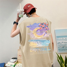 直播品质重磅纯棉220克美式印花宽松背心男女无袖t恤潮BX316P25，男装T恤，电商A486