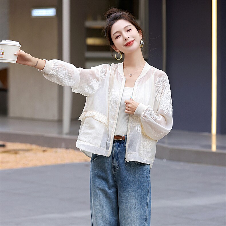 防晒衣女2025夏新款小个子新中式国风短款薄款棒球服刺绣轻薄外套,女装防晒衣,润尚靓点