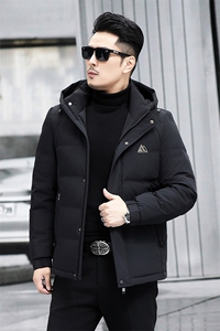 羽绒服男士连帽设计防寒蓄热冬季新款宽松时尚舒适男款白鸭绒外套图片
