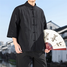 2026夏季新款风盘扣纯色休闲宽松大码纯棉T恤CS2605，男装T恤，电商A008