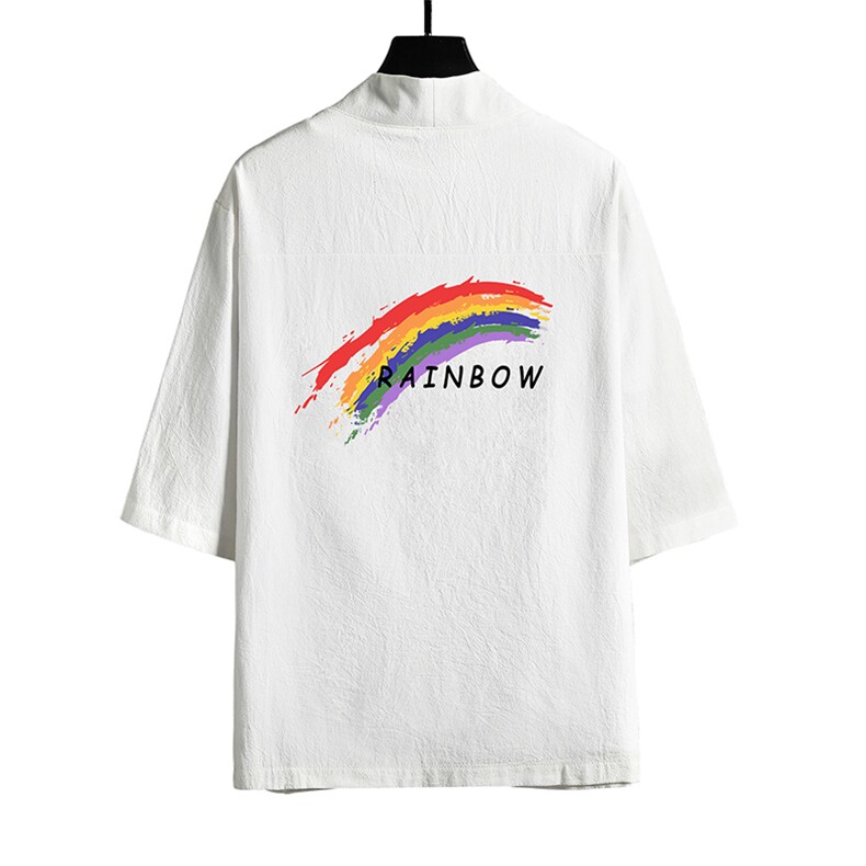 HF59064-P40风汉服男开衫外套七分袖道袍网格挂拍,男装民族服装,电商A040A