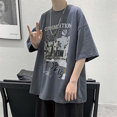 wassuphappy纯棉短袖t恤男夏季2025新款潮牌休闲半袖美式五分袖，男装T恤，星座1013