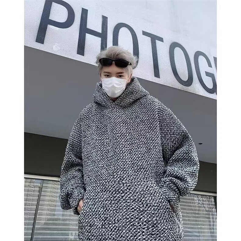 秋冬季新款男士百搭小香风编织重磅连帽卫衣潮流情侣款加绒上衣,男装卫衣,星座613