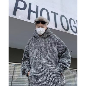 秋冬季新款男士百搭小香风编织重磅连帽卫衣潮流情侣款加绒上衣图片