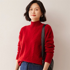 2025秋冬新款35%山羊绒女士7针菱形半高领羊绒衫，女装羊绒衫，拓驰羊绒