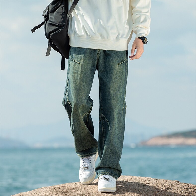 2024夏季新款海景大码美式水洗拼接牛仔裤M-5XGK24124-特P40,男装牛仔裤,电商A022
