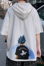 LD54154-P45连帽短袖t恤男大码胖子带帽五分袖中袖，男装T恤，电商A040