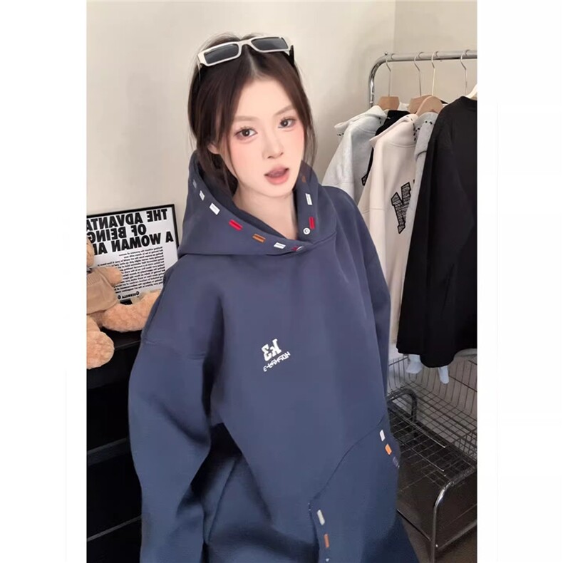 美式彩色刺绣连帽卫衣女款秋冬季外套美式重磅硬挺上衣WLW077-P46，女装短外套，星座1008