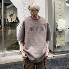 夏季新款运动休闲短袖男生麂皮绒字母圆领半袖JK23225-p35-控49，男装T恤，星座605(原A050)