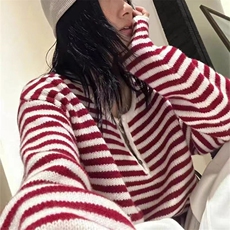 秋冬新款羊毛衫女圆领毛衣条纹长袖保暖套头针织打底衫，女装羊毛衫，锦瑟羊绒