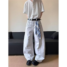 可拆卸方巾设计感弯刀牛仔裤美式复古宽松显瘦直筒阔腿裤NK63-P48，男装牛仔裤，星座208-5