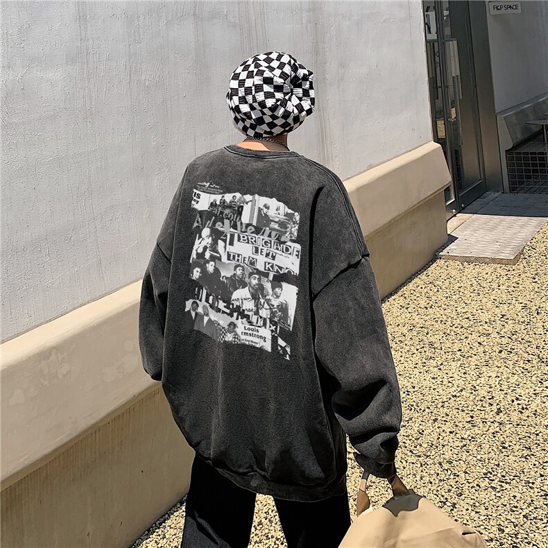 2024新款秋装复古美式水洗做旧宽松圆领卫衣301B-JB7891-P58,男装卫衣,星座301B