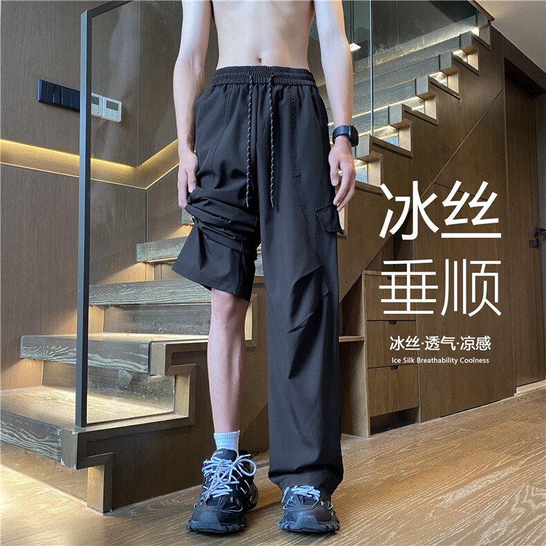 INS夏季新款冰丝垂感褶皱设计宽松休闲裤B315-K24152-特p30控58图片