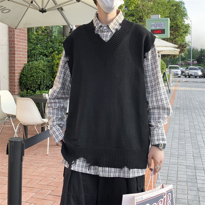 港风V领毛衣外套男宽松慵懒秋冬针织马甲潮牌春秋款背心M176-P32,男装针织衫/毛衣,星座512-4