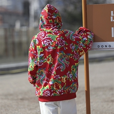 W204秋新款男女团队服大花连帽卫衣外套潮民族特色花卫衣情侣装，男装卫衣，星座115A(原星座507）