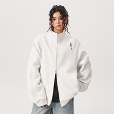 美式重磅开衫卫衣女男秋冬潮牌宽松加绒灰色立领外套ZRW25P44，女装短外套，星座1112-1
