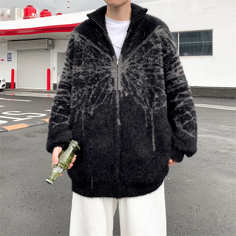 港风秋款男开衫毛衣蝴蝶扎染貂绒针织衫宽松休闲外套M2401 P68图片