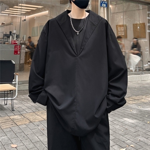C5067/P40秋装新款老钱风长袖假两件V领POLO衬衫男设计感大码上衣图片