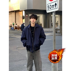 现货 加棉加厚藏青色夹克棉服外套男女 J505-常规特P40 加棉特P58图片