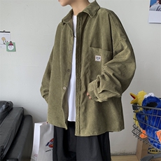 秋装港风纯色宽松长袖衬衫情侣复古灯芯绒学生夹克外套H202/P45，男装夹克，钱塘713