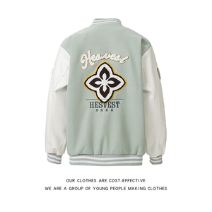 秋冬季新款棒球领PU皮拼接外套潮流宽松休闲学生夹克外套图片
