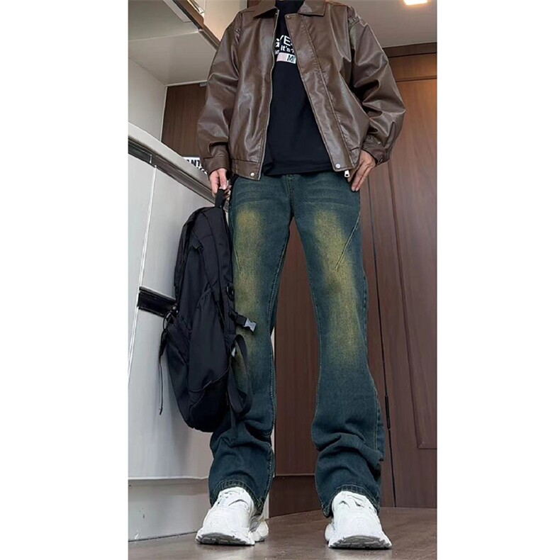 美式ins高街hiphop微喇重工艺水洗复古蓝牛仔裤货号K2322-1P55,男装牛仔裤,电商A063
