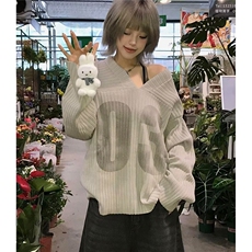 D070-P63数字印花V领针织衫男女2025秋冬美式复古宽松休闲，男装针织衫/毛衣，电商B323A