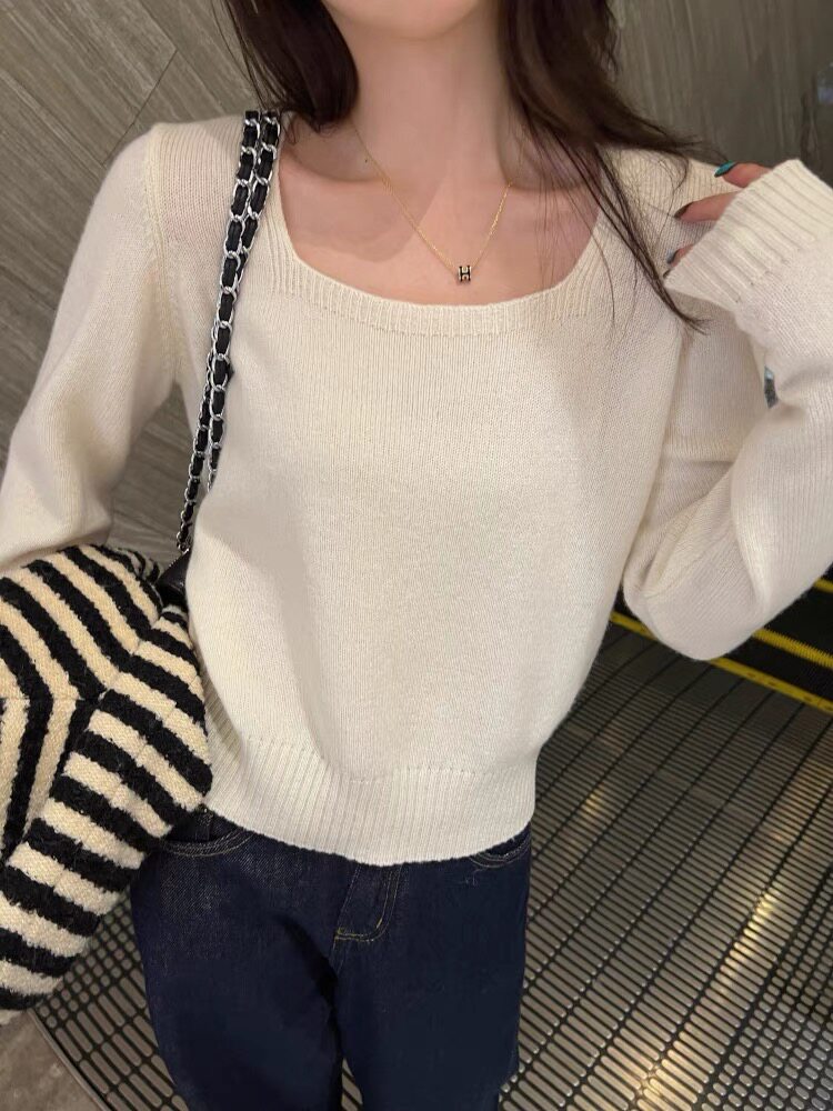 圆领羊毛衫女宽松软糯慵懒风羊毛纯色短款打底衫,女装羊毛衫,思途羊绒