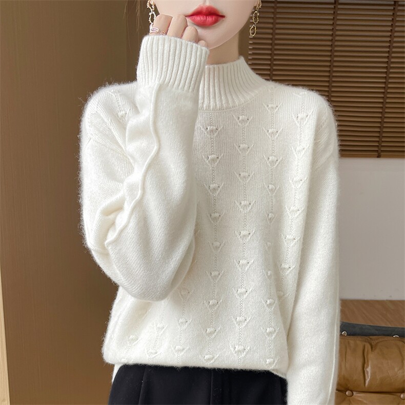 2025年秋季新款百搭加厚鼓包半高领，女装羊毛衫，新胜羊绒