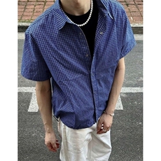 格纹短袖衬衫男初夏穿搭抽绳格子衬衣老钱风半袖外套C217，男装T恤，星座1116A（原606A-3）