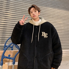 EQ334字母绣花拼接撞色羊羔毛外套男冬季加厚棉衣港风潮流棉服，男装棉衣，电商C306-1