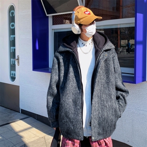 冬季加棉加厚阿尔巴卡呢子带帽宽松中性港风男女外套M897-P138图片