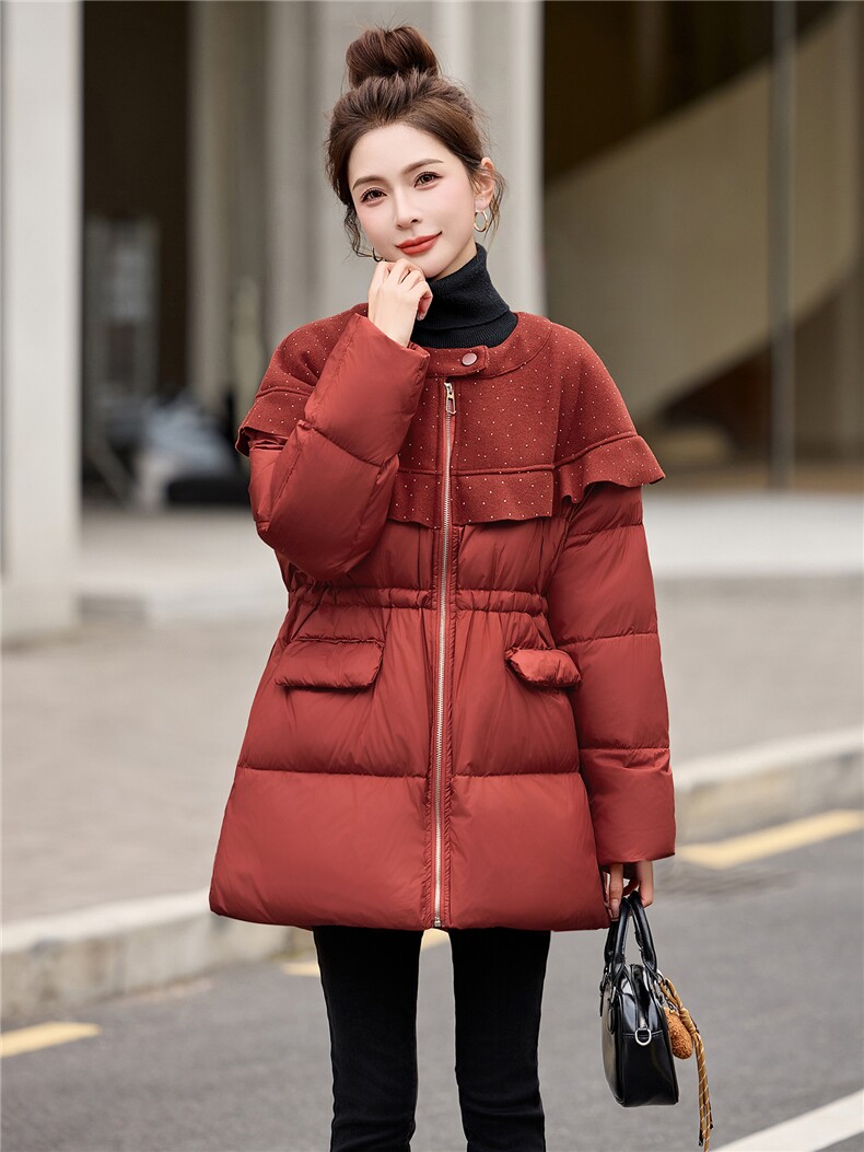 BAO款主推，现货荷叶边拼接短款羽绒服女2025冬季新款保暖外套,女装羽绒服,仟媚宠