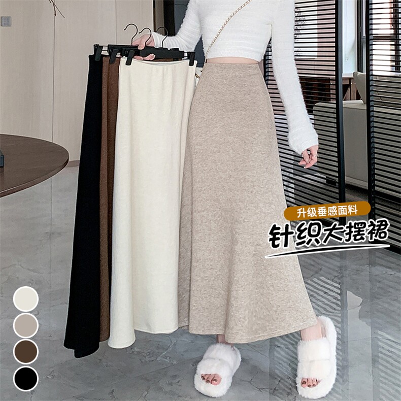 设计感气质毛呢半身裙女秋冬显瘦垂坠感毛呢中长款大摆伞裙子，女装半身裙，梦白服饰厂