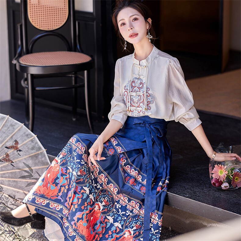 2025春季新中式国风气质修身盘扣刺绣印花套装裙时尚套装两件套,女装套装/套裙,凯瑟曼