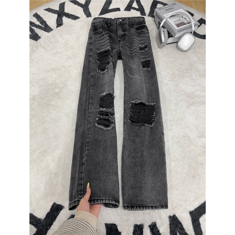 B221美式ins高街暗黑宽松直筒破洞牛仔裤LK25499-特P45控78,男装牛仔裤,电商B221